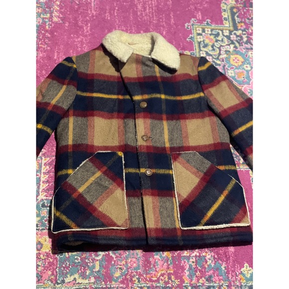 80s Wool Plaid Sherpa Jacket Size L - Picture 2 of 7